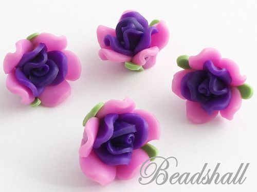 4 Cabochons Rose Polymer Clay Rosa Lila