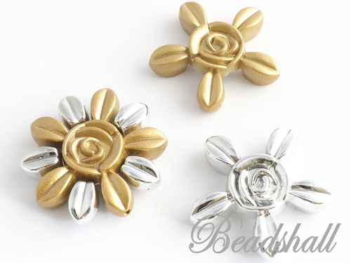 3 Perlen Blumen Zweiteilig Farbe Goldbraun Silber