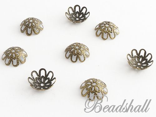 25 Perlenkappen Blume 14 mm bronzefarben