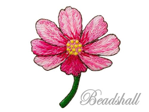 Bügelbild Blume mit Stiel pink