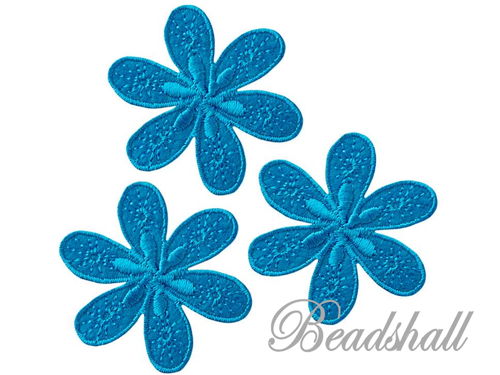 3 Bügelbilder Blumen türkisblau Applikation